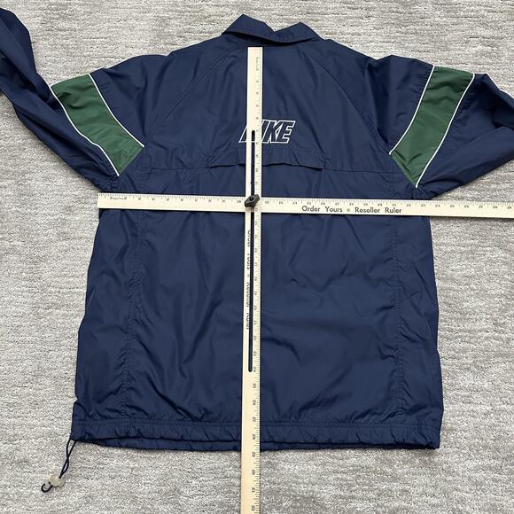 Nike Jacket Mens Large Navy Full Zip Windbreaker Mesh Lined Swoosh Spell Out Y2K - Picture 8 of 12